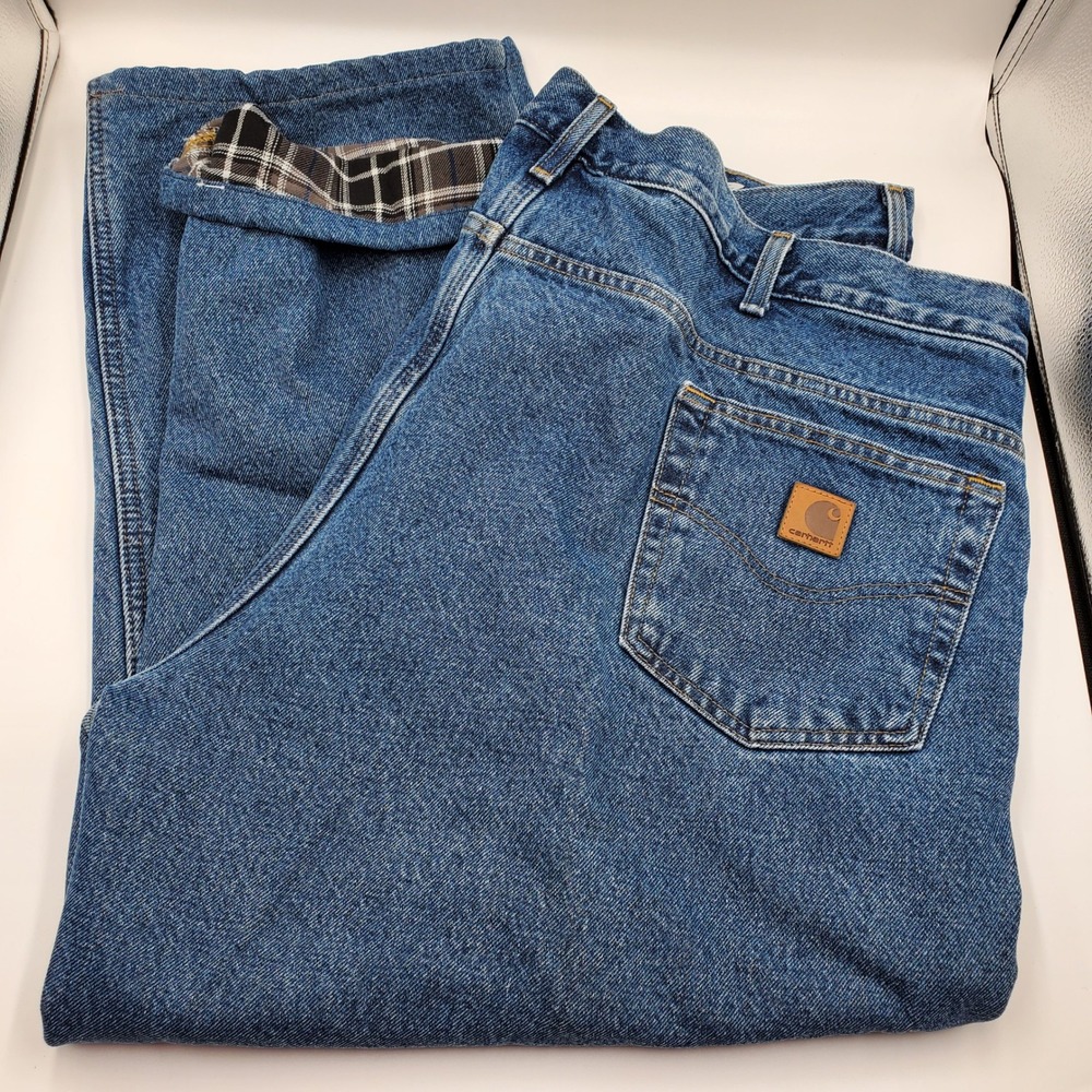 Carhartt B172 DST Mens Relaxed Fit Flannel Lined Jeans Blue 46x30 (Actual 46x26)
